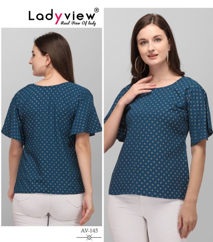 Ladyview Stylish Gold Catalog Foil Printed Western Tops
