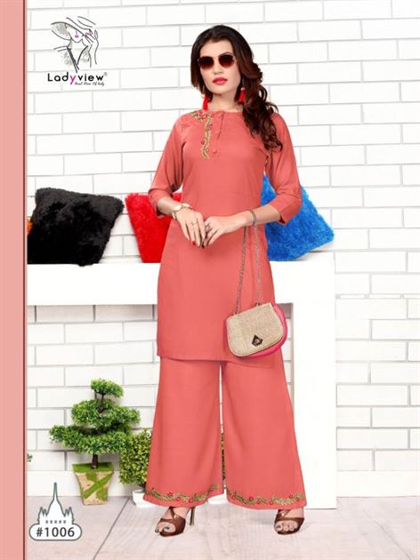 Ladyview fashion designer kurti with rayon palazzo collection