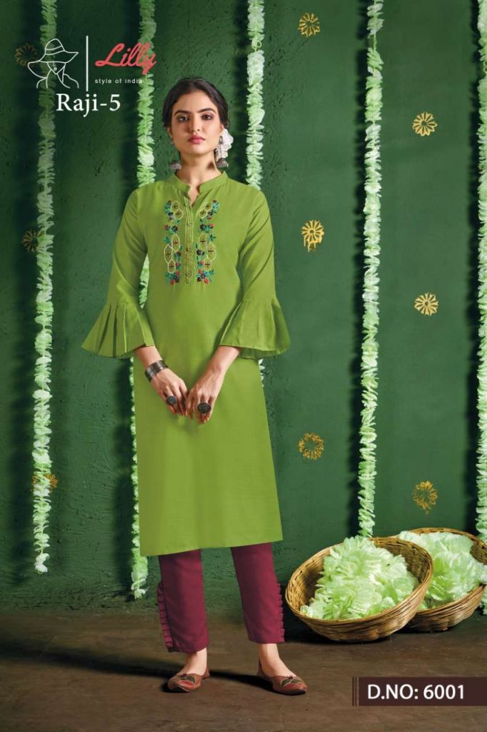  Lilly Raji vol 5 kurti with votton and fancy  work  catalog 