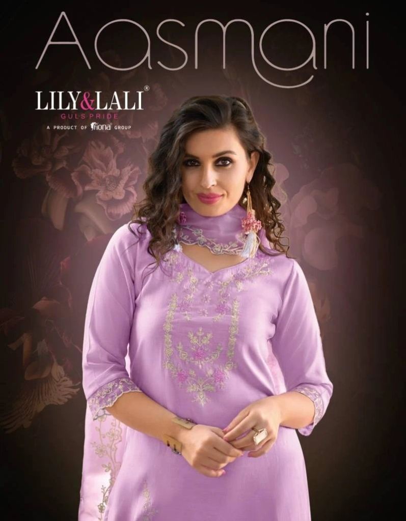 Lily And Lali Aasmani Silk Embroidery And Hand Work Festive Suit 