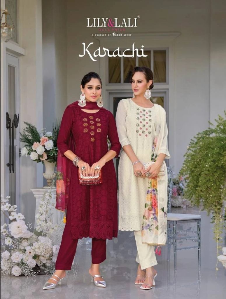 Lily And Lali Karachi Milan Silk Kurti Bottom With Dupatta