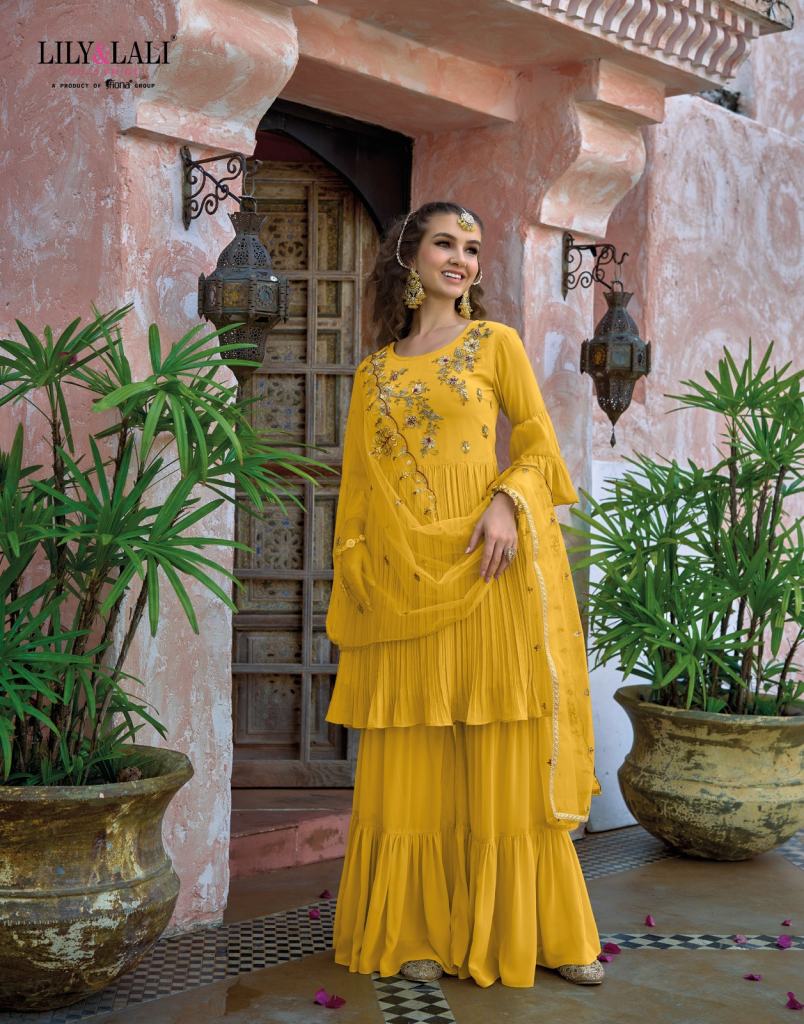 Lily And Lali Mehrama Georgette Kurtis With Bottom Dupatta Collection