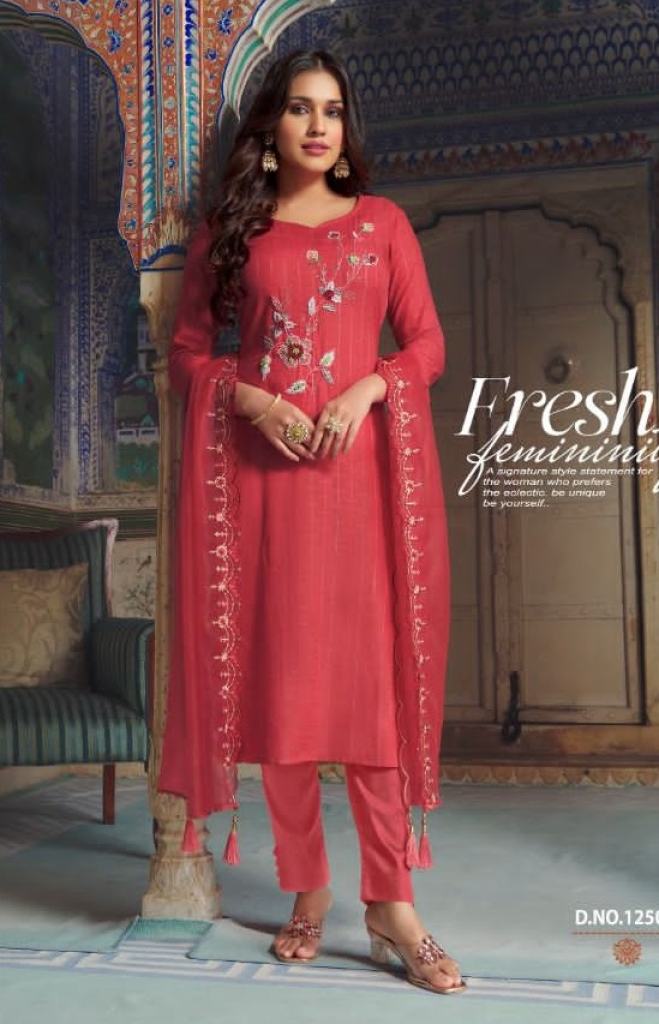 Lily And Lali Metro Fusion Designer Viscose Kurti Pant With Dupatta