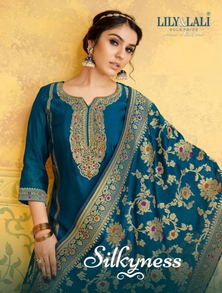 Lily And Lali Silkyness Jacquard Top Bottom With Dupatta