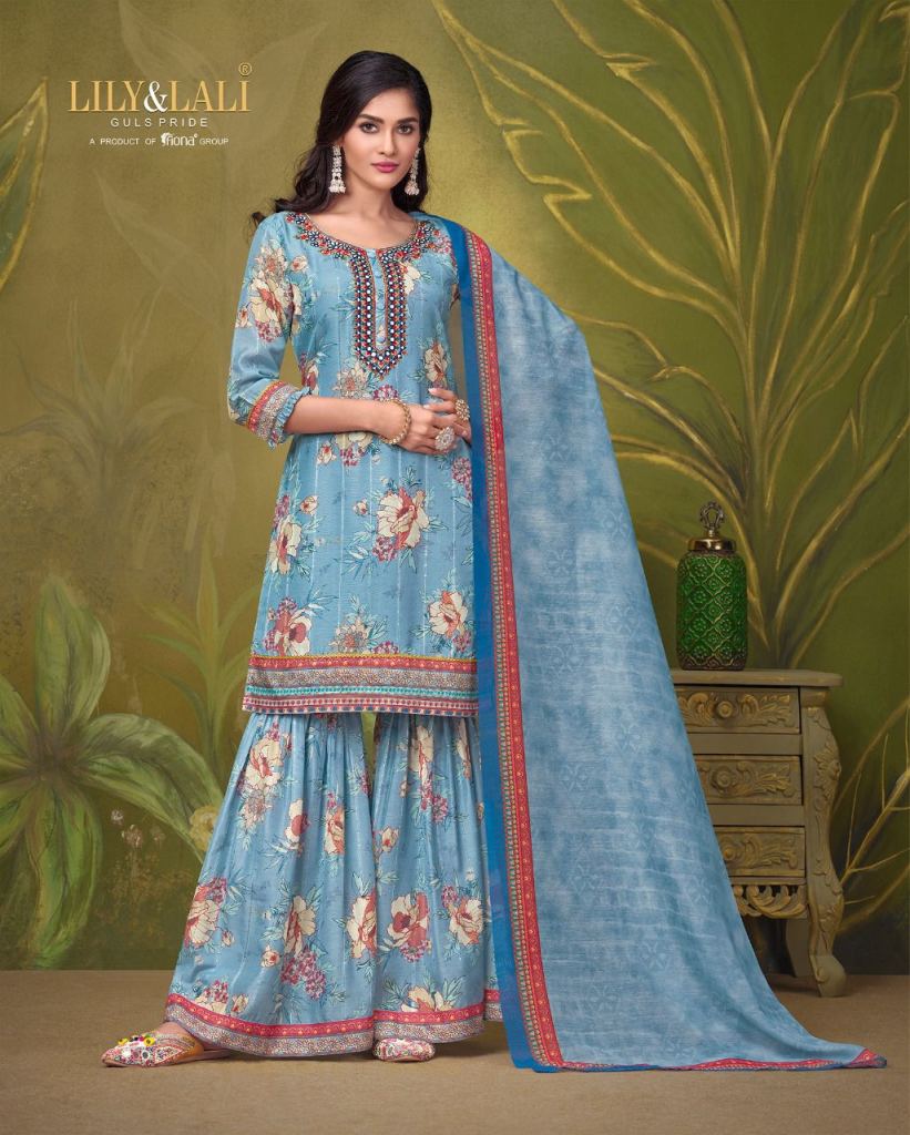 Lily and Lali Olivia  vol 2 Maslin Mirror Work Designer Kurti  Sharara  with Dupatta 