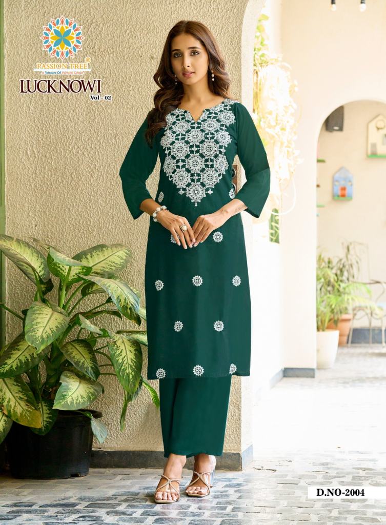 Lucknowi Vol 2 By Passion Tree Embroidery Work Kurti And Plazzo