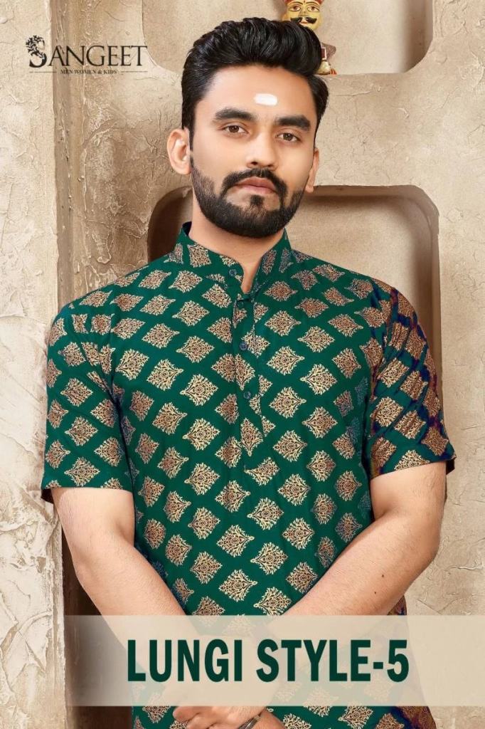 Lungi Style Vol 5 Rayon Gold Print Festival Shirt Collection 