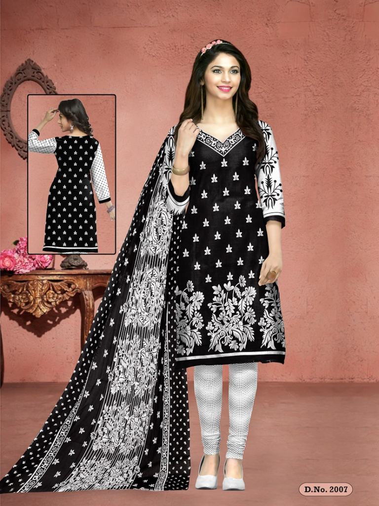 MEENAKSHI BLACK QUEEN BLACK AND WHITE PRINTED COTTON DRESS MATERIALS