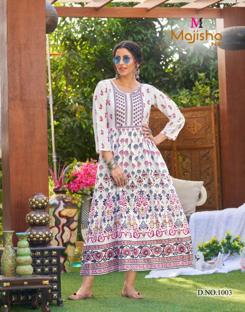  Majisha Nx Rangbaaz  Rayon with Foil printed Long gown Kurti 
