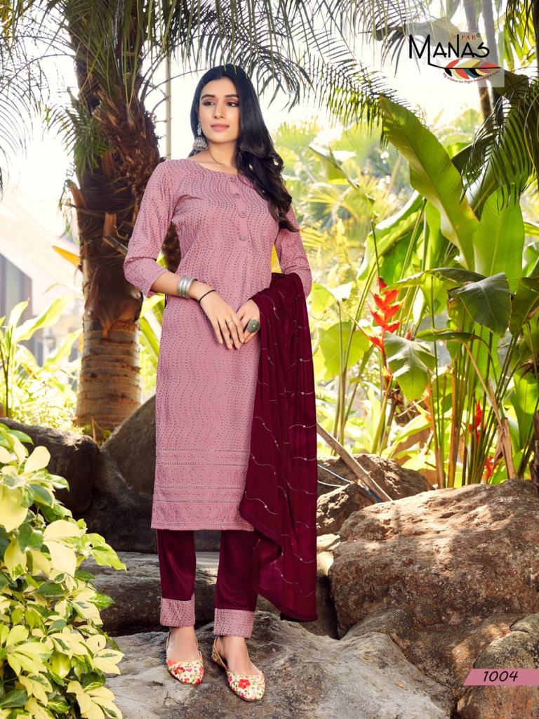 Ladies Flavour Saanvi Vol 5 Pure Rayon Embroidery Kurti Pant And Dupatta  For Festival Wear Collection