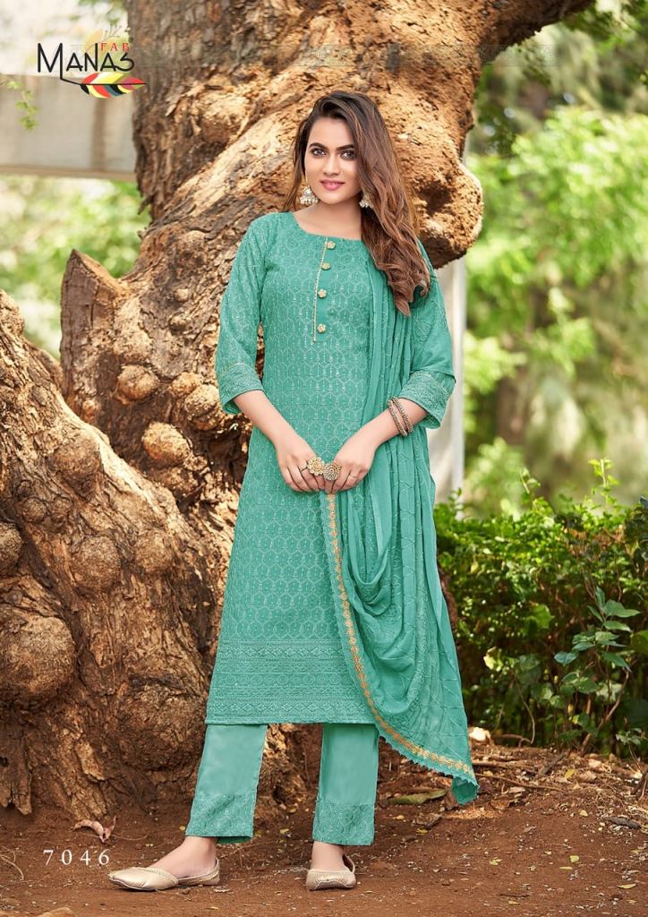  Manas Schiffli  vol 8 Georgette Schiffli Work Festive Wear Ready Made Collection