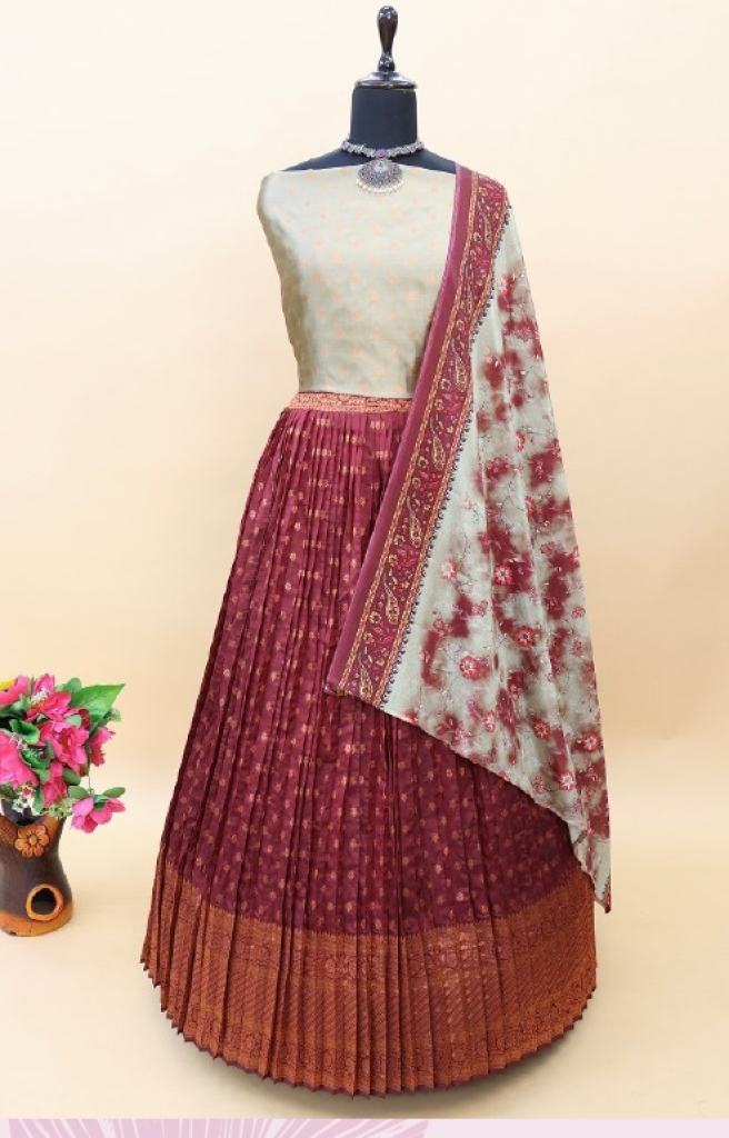Maroon Banarasi silk  Half saree lehenga choli Buy Latest Half Saree Lehenga  collection 