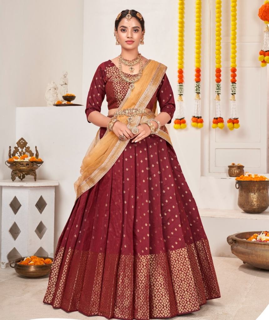 Maroon  Exclusive jacquard Embroidery Semi-Stitched Lehenga choli 