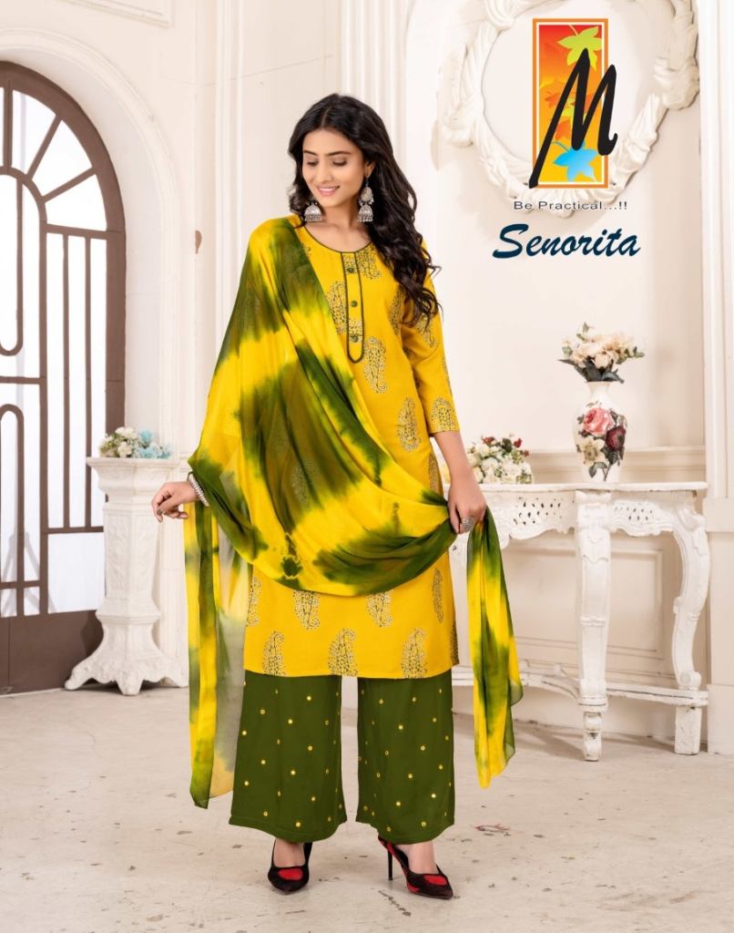 Master Senorita Rayon Embroidered Kurtis With Bottom Dupatta