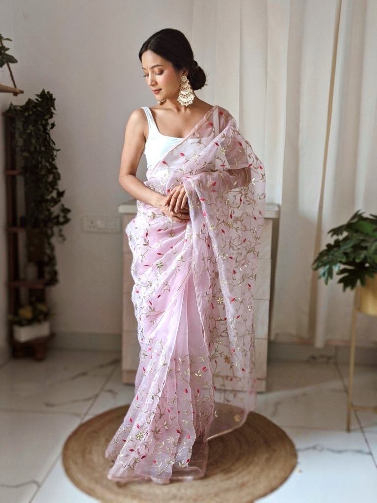 Off White Floral Crepe Silk Saree – ShopBollyWear.Com