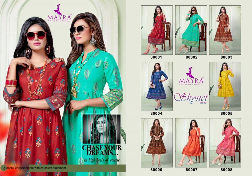 Mayra Skynet vol 2 Printed Kurti collection, this catalog fabric is rayon,