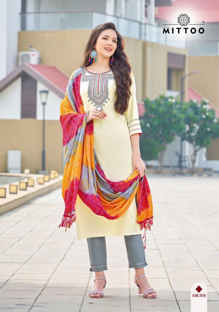 Mittoo Bansri Vol 2 Nylone Viscose Kurti With Pant And Bandhani Dupatta  collection 