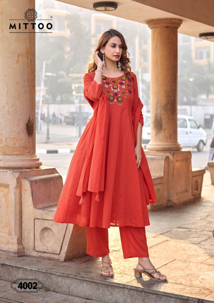 Mittoo Nazira Handwork Kurti With Pant Dupatta