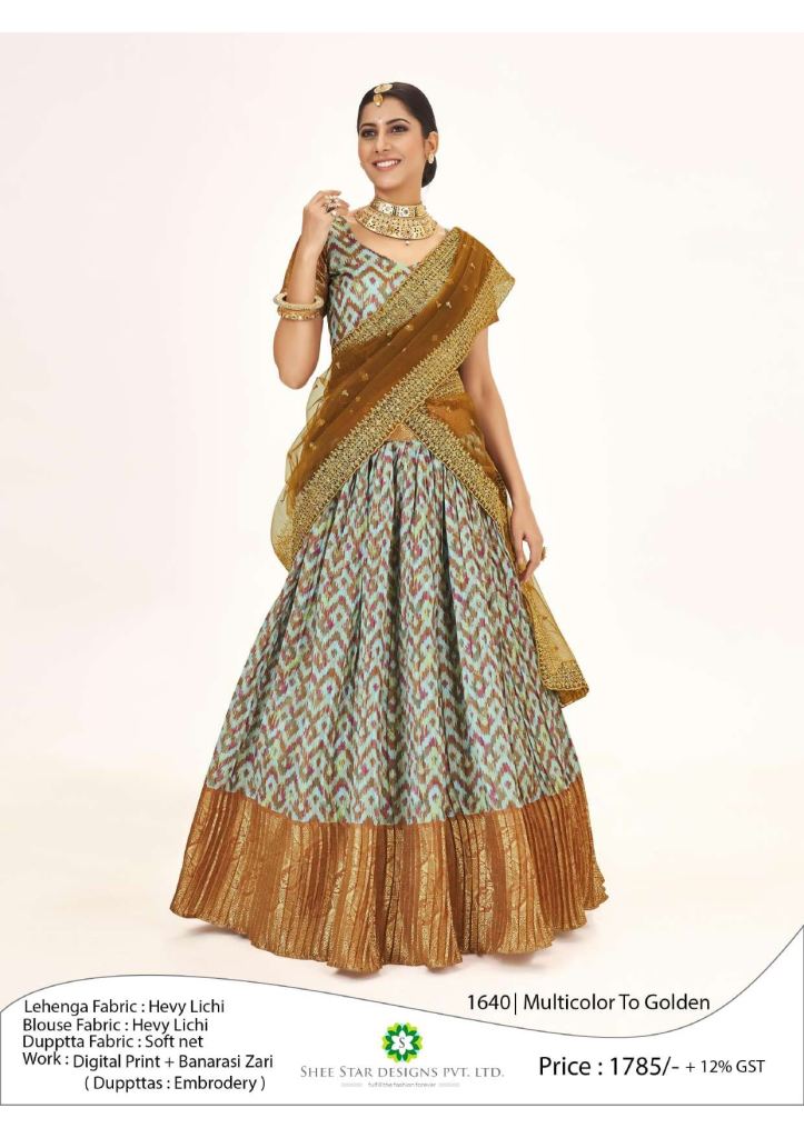 Multi colours &Golden Classic Half Sarees Lehenga Collection 