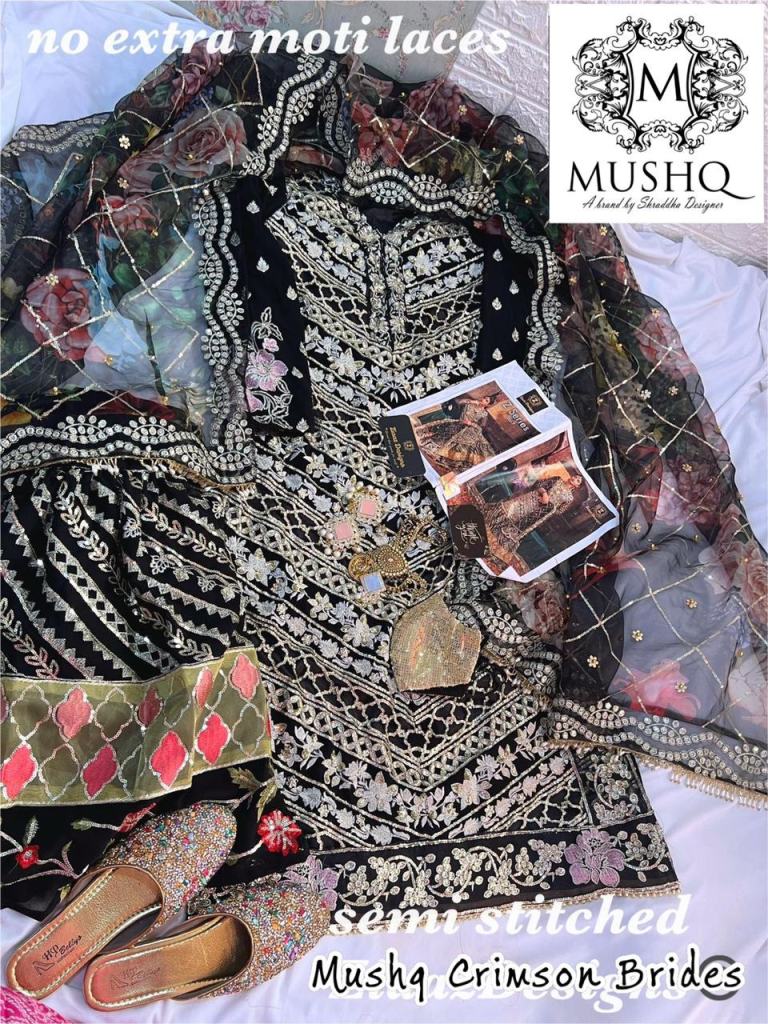 Mushq M 136 Fox Georgette Embroidered Pakistani Style Suits