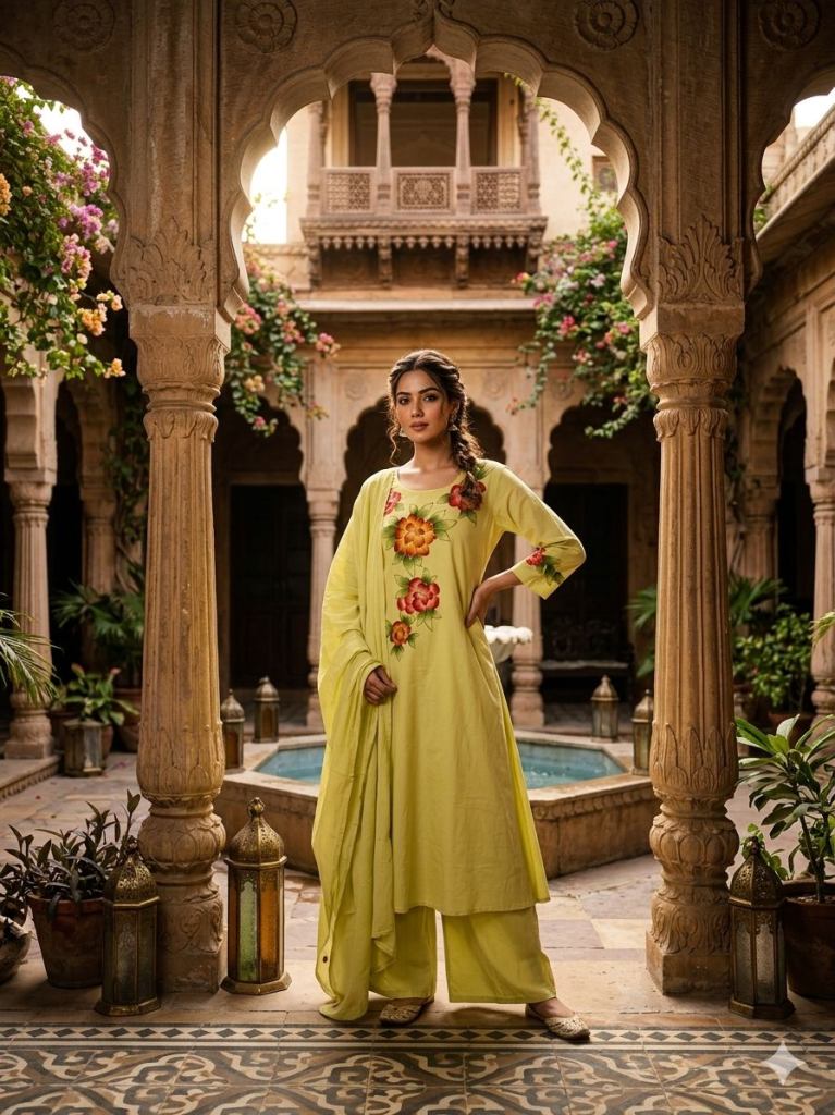 Naisha K 1004 Thread Worked Kurti With Bottom Dupatta