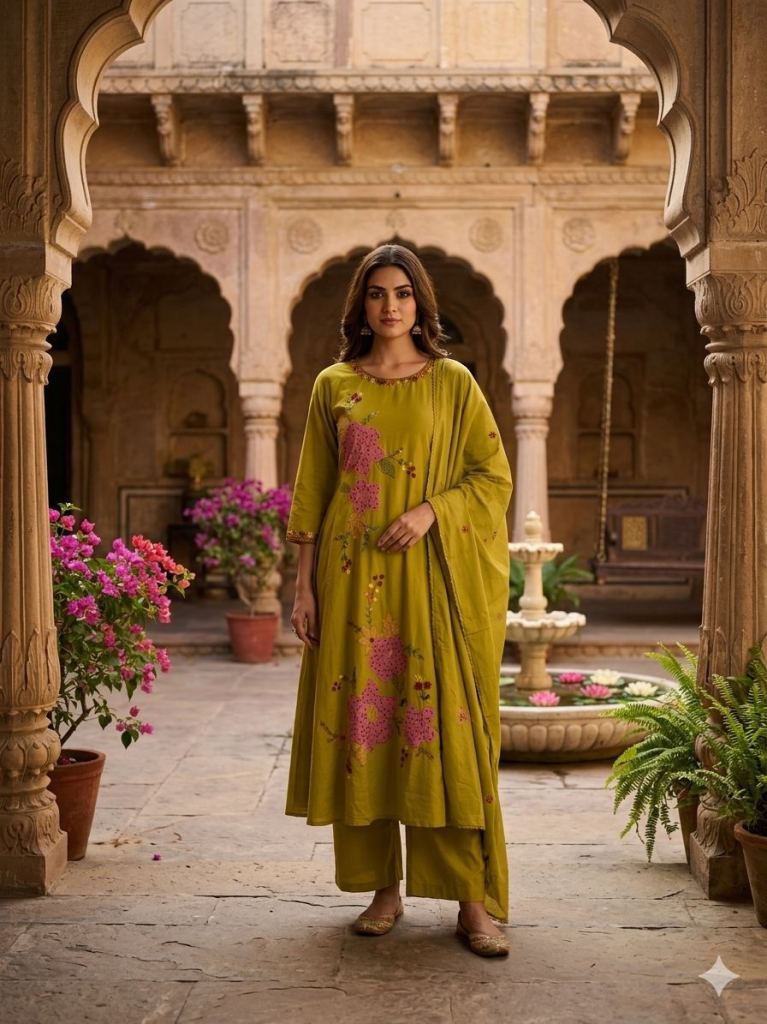 Naisha K 1005 Thread Worked Kurti With Bottom Dupatta