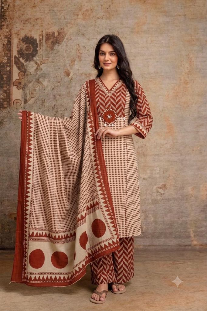 Naisha K 1037 Printed Kurti With Bottom Dupatta