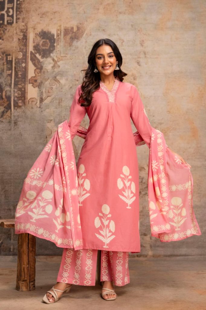 Naisha K 1040 Embroidered Kurti With Bottom Dupatta
