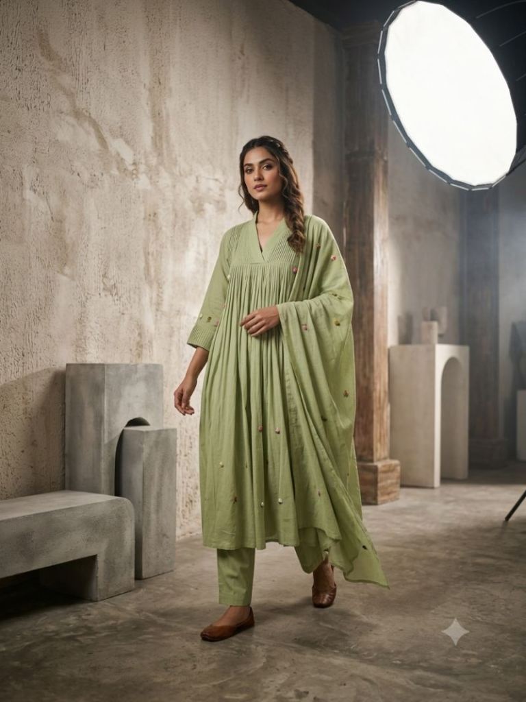 Naisha K 1093 Hand Work Anarkali Kurti With Pant Dupatta