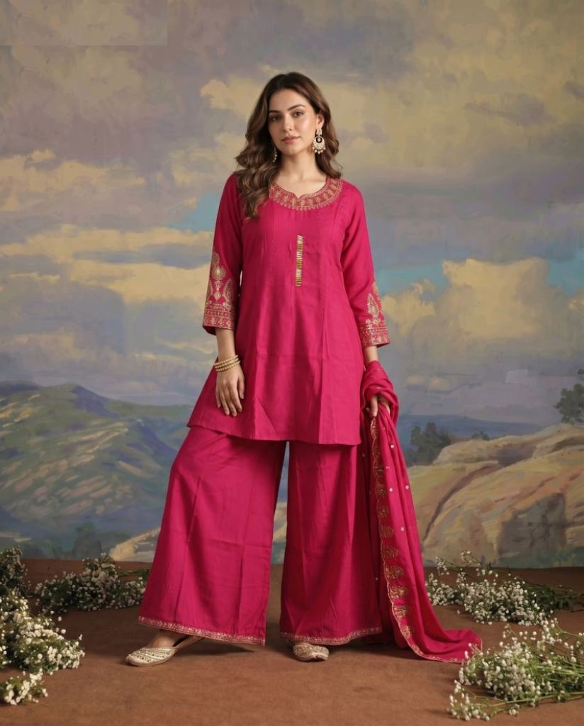 Naisha K 1094 Kurti With Divider Palazzo Dupatta