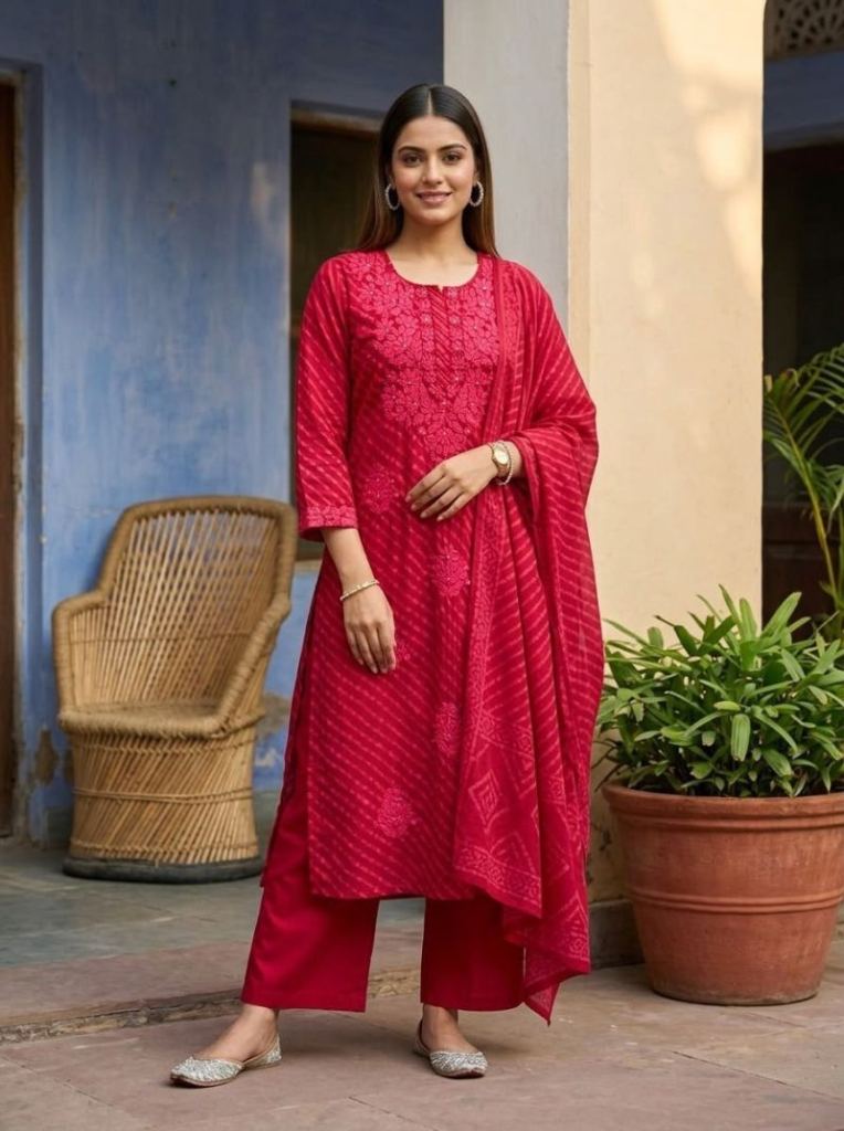 Naisha K 1099 Embroidered Kurti With Bottom Dupatta