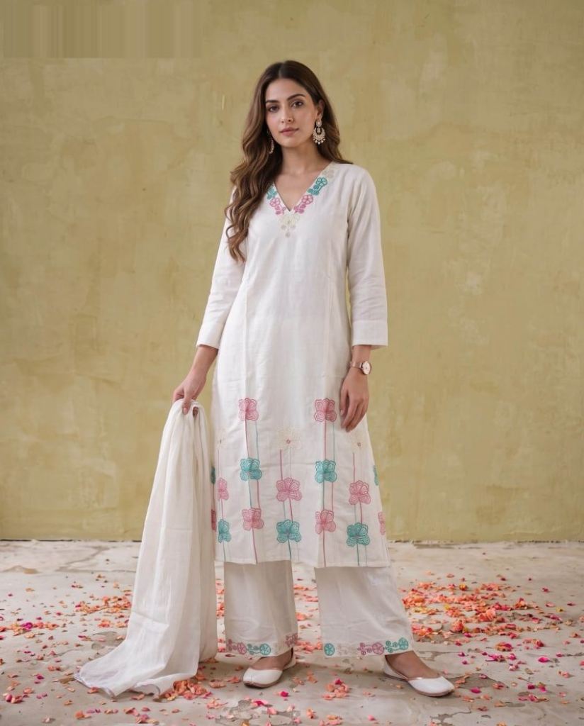Naisha K 1135 Embroidered Kurti With Bottom Dupatta