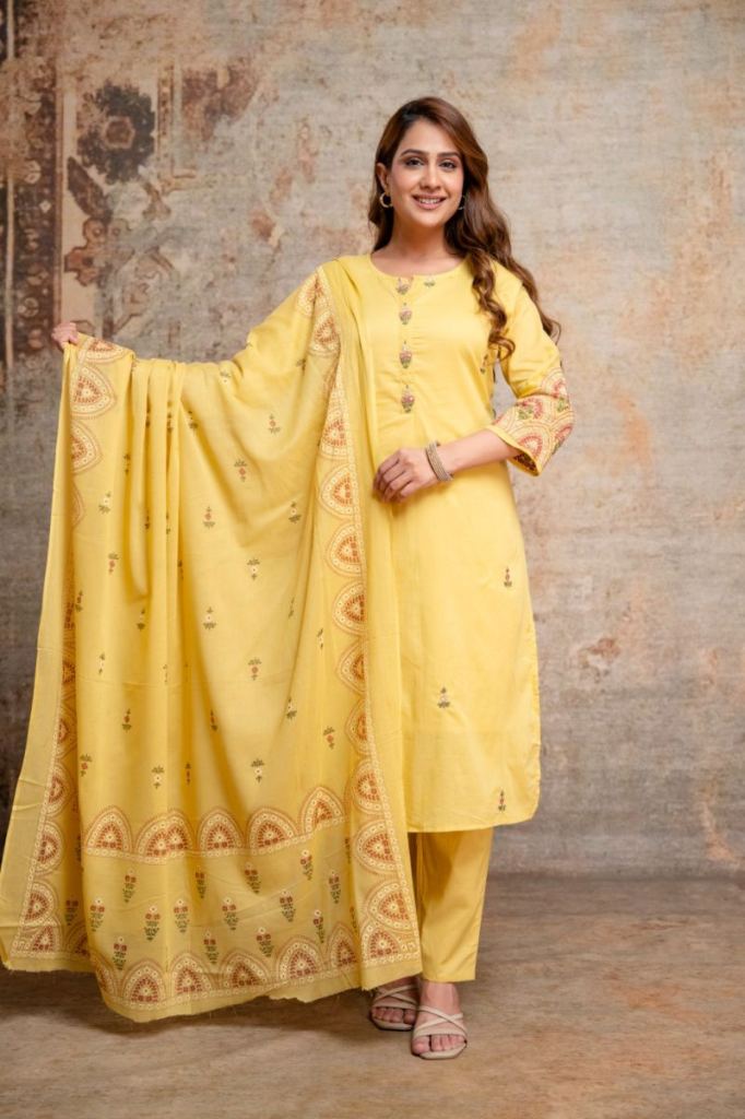 Naisha K 1136 Embroidered Kurti With Bottom Dupatta