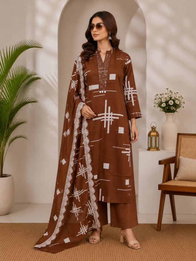 Naisha K 1139 Printed Hand Work Kurti With Bottom Dupatta