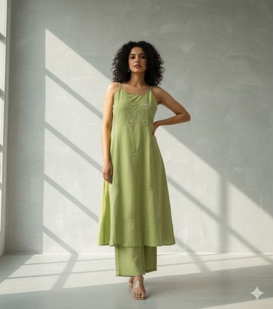 Naisha K 605  Embroidery Sleeveless Kurti And Pant