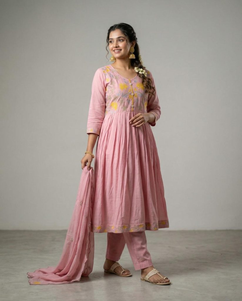 Naisha K 897 Anarkali Kurti With Pant Dupatta
