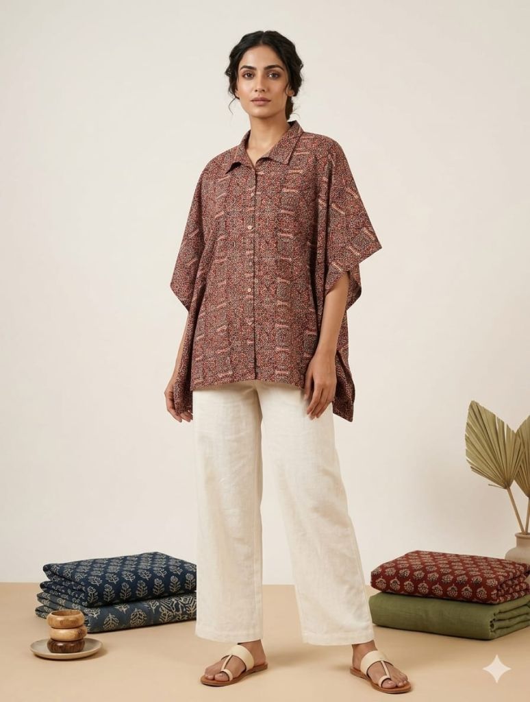 Naisha K 924 Printed Kaftan Style Shirt Tops