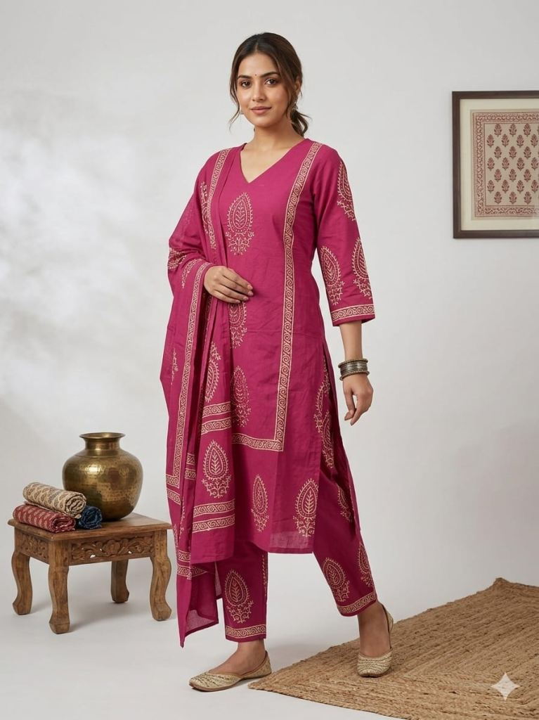 Naisha K 947 Printed Kurti With Bottom Dupatta