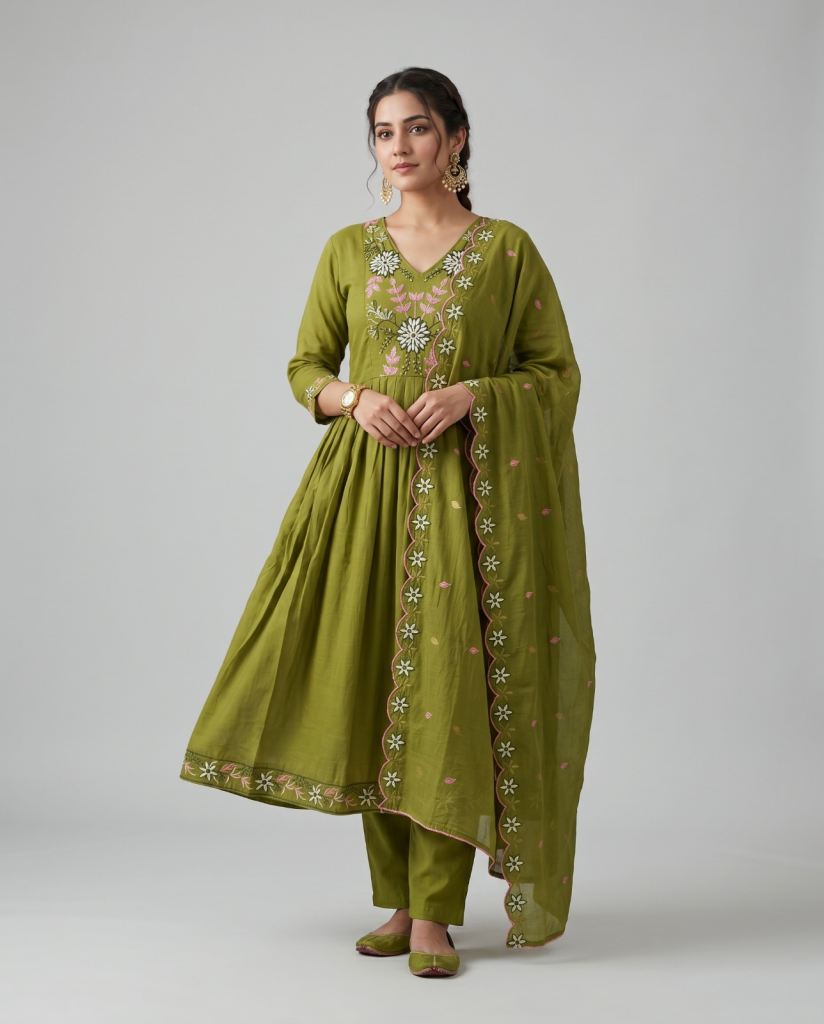 Naisha K 950 Ghera Concept Kurti With Bottom Dupatta