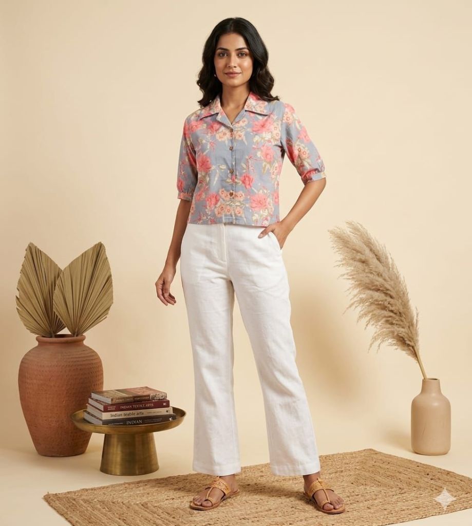 Naisha K 960 Printed Crop Shirt Tops