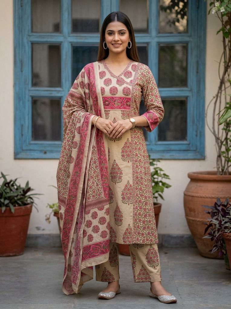 Naisha K 964 Printed Kurti With Bottom Dupatta