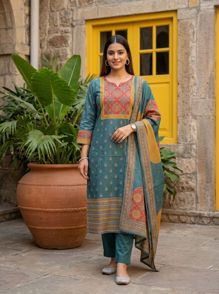 Naisha K 969 Muslin Kurti With Pant Dupatta