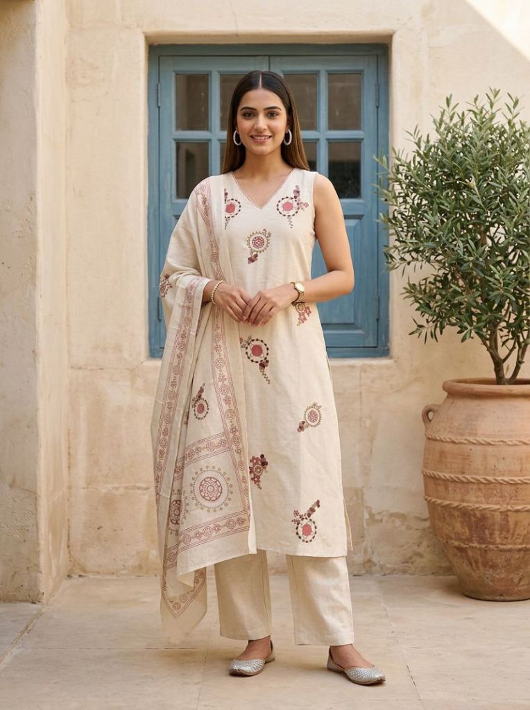 Naisha K 970 Embroidery Kurti With Bottom Dupatta
