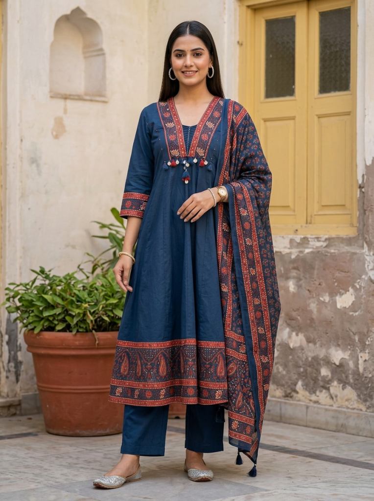 Naisha K 979 Anarkali Kurti With Bottom Dupatta