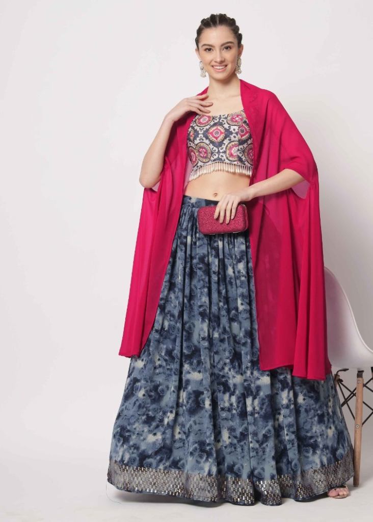 Navy Blue Designer Georgette Embroidery Attractive  lehenga choli At wholesale textile 