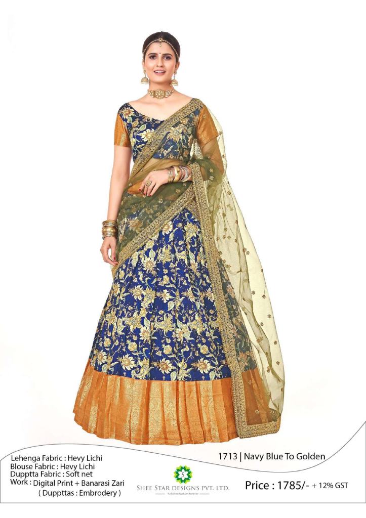 Navy Blue & Golder Designer Half Saree lehenga collection  