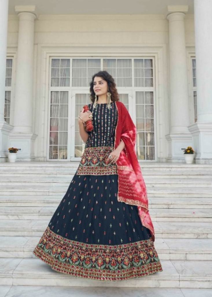  Navy Blue pink  Chinon Gota Patti  sequence Party Wear lehenga choli collection 