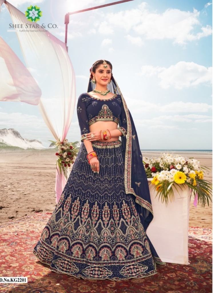 Navy blue Georgette heavy Thread Sequence wedding Bridal Lehenga choli