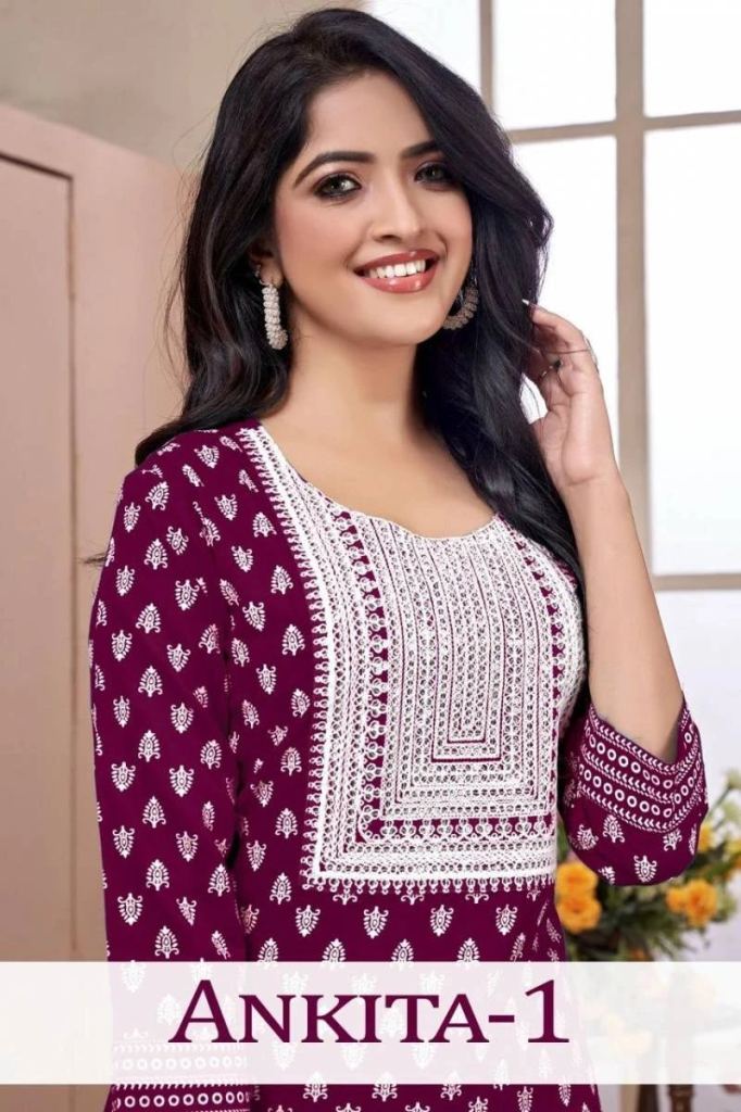 New Arrival Ankita 1 White Embroidery Rayon Kurti Collection