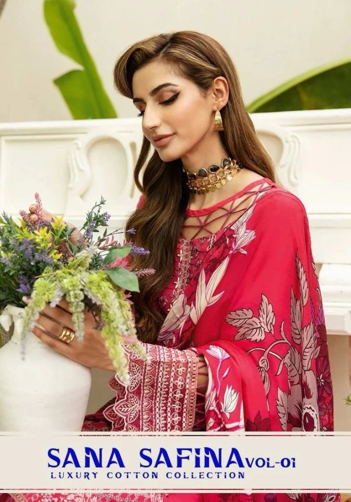 New Arrival Sana Safina Vol 1 Beautiful Karachi Cotton Dress Material